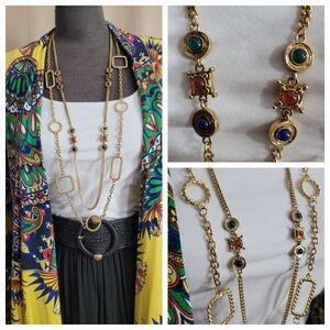 Gold Multi-Stone Necklaces/ PAIR